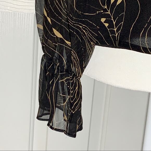 Maggie London Top Blouse Silk Black Tan V-Neck Long Sleeve Dressy Top Size 8 NEW - Picture 7 of 12